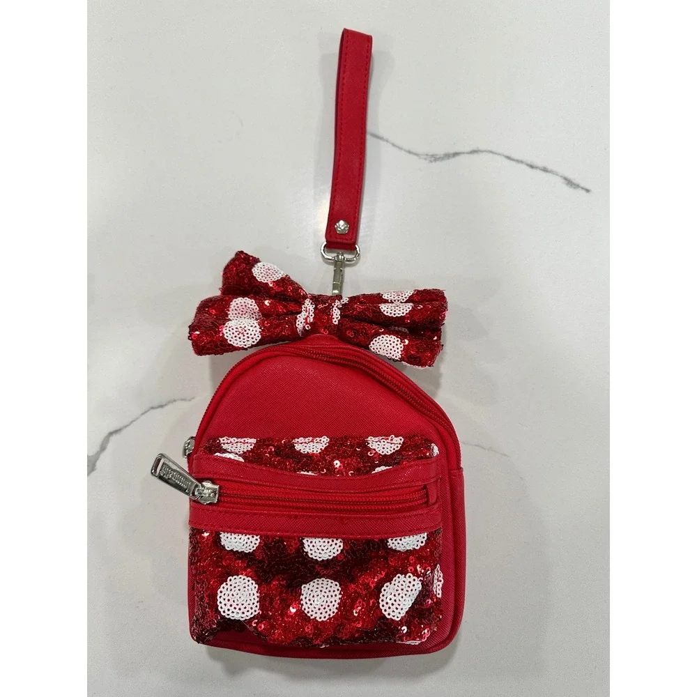 Disney Parks Loungefly Minnie Mouse Red‎ Sequin Polka Dot Wristlet Mini Bag